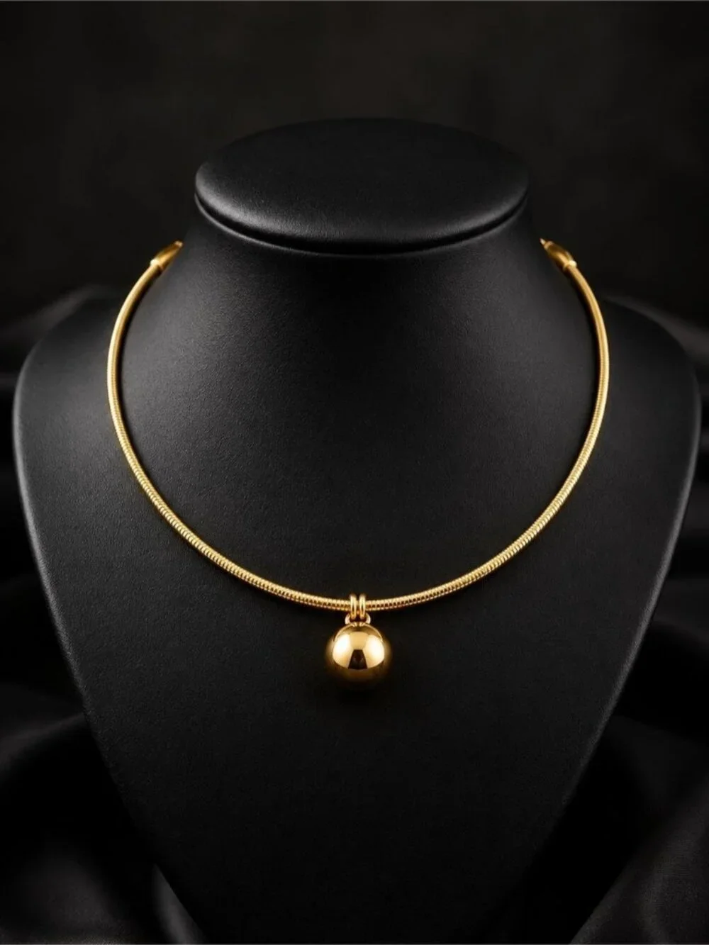 Gold Ball Pendant Choker - Polished Gold